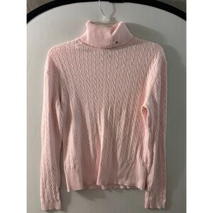 Tommy Hilfiger Women’s M Pink Cable Knit Turtleneck Sweater 100% Cotton